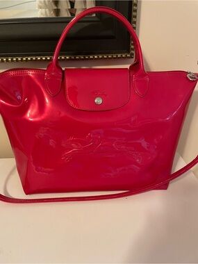 Longchamp Patent Shoulder Bag in red